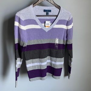 NWT! Karen Scott Ladies Striped V Neck Long Sleeve